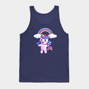 Cute Unicorn With Dumbbell and Fork Cartoon Tank Top